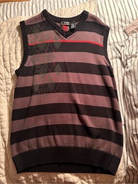 Vintage y2k Striped V-Neck Sweater Vest in Black and grey